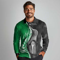 New Zealand Aotearoa Long Sleeve Polo Shirt Kiwi Fern Maori Pattern Green Version LT05 - Polynesian Pride