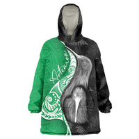 New Zealand Aotearoa Wearable Blanket Hoodie Kiwi Fern Maori Pattern Green Version LT05 One Size Green - Polynesian Pride