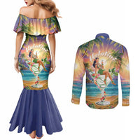 Aloha Hawaii Couples Matching Mermaid Dress and Long Sleeve Button Shirt Hula Martini Tropical Vibes - Polynesian Pride
