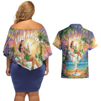 Aloha Hawaii Couples Matching Off Shoulder Short Dress and Hawaiian Shirt Hula Martini Tropical Vibes - Polynesian Pride