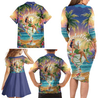 Aloha Hawaii Family Matching Long Sleeve Bodycon Dress and Hawaiian Shirt Hula Martini Tropical Vibes LT05 - Polynesian Pride