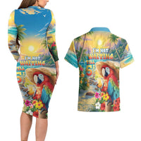 Hawaii Parrot Couples Matching Long Sleeve Bodycon Dress and Hawaiian Shirt Im Not Waiting Till 5 Oclock LT05 - Polynesian Pride
