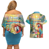 Hawaii Parrot Couples Matching Off Shoulder Short Dress and Hawaiian Shirt Im Not Waiting Till 5 Oclock LT05 - Polynesian Pride