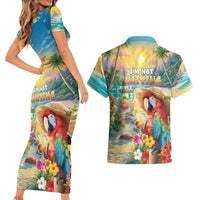 Hawaii Parrot Couples Matching Short Sleeve Bodycon Dress and Hawaiian Shirt Im Not Waiting Till 5 Oclock LT05 - Polynesian Pride
