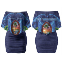 Guam Liberation Day Couples Matching Off Shoulder Short Dress and Long Sleeve Button Shirt Pas Para I Chamoru