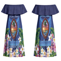 Guam Liberation Day Family Matching Off Shoulder Maxi Dress and Hawaiian Shirt Pas Para I Chamoru