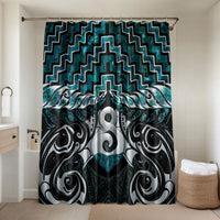 New Zealand Maori Bathroom Set Poutama Pikorua - Single Twist Paua Shell LT05 Shower Curtain Only Turquoise - Polynesian Pride