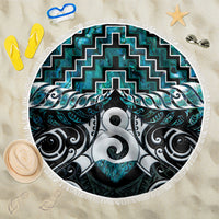 New Zealand Maori Beach Blanket Poutama Pikorua - Single Twist Paua Shell LT05 One Size 150cm Turquoise - Polynesian Pride