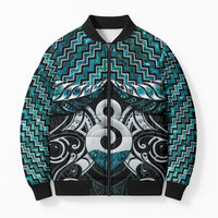 New Zealand Maori Bomber Puffer Jacket Poutama Pikorua - Single Twist Paua Shell LT05 Unisex Turquoise - Polynesian Pride