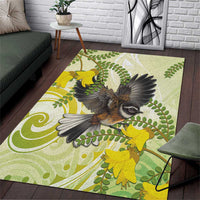 New Zealand Piwakawaka Fantail Bird Area Rug With Kowhai Flowers LT05 Green - Polynesian Pride