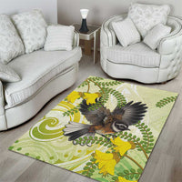 New Zealand Piwakawaka Fantail Bird Area Rug With Kowhai Flowers LT05 - Polynesian Pride