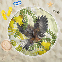 New Zealand Piwakawaka Fantail Bird Beach Blanket With Kowhai Flowers LT05 One Size 150cm Green - Polynesian Pride
