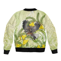 New Zealand Piwakawaka Fantail Bird Bomber Jacket With Kowhai Flowers LT05 - Polynesian Pride