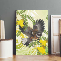 New Zealand Piwakawaka Fantail Bird Canvas Wall Art With Kowhai Flowers LT05 - Polynesian Pride