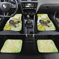 New Zealand Piwakawaka Fantail Bird Car Mats With Kowhai Flowers LT05 Set 4pcs Green - Polynesian Pride