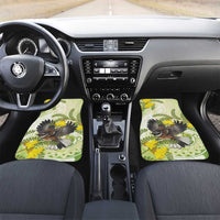 New Zealand Piwakawaka Fantail Bird Car Mats With Kowhai Flowers LT05 Set 2pcs - Front Green - Polynesian Pride