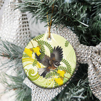 New Zealand Piwakawaka Fantail Bird Ceramic Ornament With Kowhai Flowers LT05 - Polynesian Pride