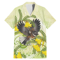 New Zealand Piwakawaka Fantail Bird Family Matching Mermaid Dress and Hawaiian Shirt With Kowhai Flowers LT05 Dad's Shirt - Short Sleeve Green - Polynesian Pride