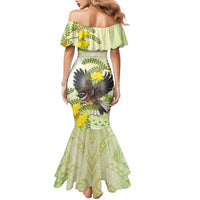 New Zealand Piwakawaka Fantail Bird Family Matching Mermaid Dress and Hawaiian Shirt With Kowhai Flowers LT05 - Polynesian Pride