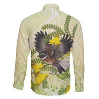 New Zealand Piwakawaka Fantail Bird Family Matching Off Shoulder Maxi Dress and Hawaiian Shirt With Kowhai Flowers LT05 - Polynesian Pride