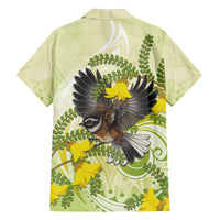 New Zealand Piwakawaka Fantail Bird Family Matching Off Shoulder Short Dress and Hawaiian Shirt With Kowhai Flowers LT05 - Polynesian Pride