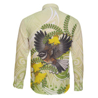 New Zealand Piwakawaka Fantail Bird Family Matching Off Shoulder Short Dress and Hawaiian Shirt With Kowhai Flowers LT05 - Polynesian Pride
