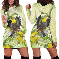 New Zealand Piwakawaka Fantail Bird Hoodie Dress With Kowhai Flowers LT05 - Polynesian Pride