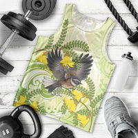 New Zealand Piwakawaka Fantail Bird Men Tank Top With Kowhai Flowers LT05 - Polynesian Pride