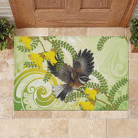 New Zealand Piwakawaka Fantail Bird Rubber Doormat With Kowhai Flowers LT05 Green - Polynesian Pride