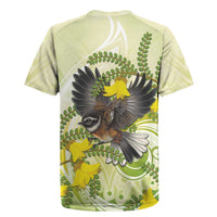 New Zealand Piwakawaka Fantail Bird Rugby Jersey With Kowhai Flowers LT05 - Polynesian Pride