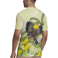 New Zealand Piwakawaka Fantail Bird Rugby Jersey With Kowhai Flowers LT05 - Polynesian Pride