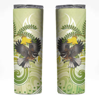 New Zealand Piwakawaka Fantail Bird Skinny Tumbler With Kowhai Flowers LT05 Green - Polynesian Pride