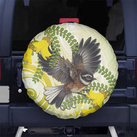 New Zealand Piwakawaka Fantail Bird Spare Tire Cover With Kowhai Flowers LT05 - Polynesian Pride