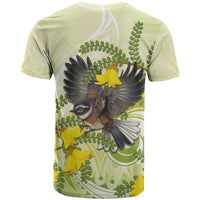 New Zealand Piwakawaka Fantail Bird T Shirt With Kowhai Flowers LT05 - Polynesian Pride