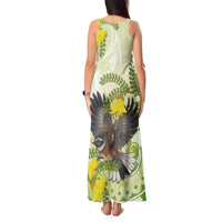 New Zealand Piwakawaka Fantail Bird Tank Maxi Dress With Kowhai Flowers LT05 - Polynesian Pride
