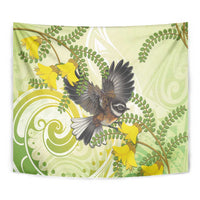 New Zealand Piwakawaka Fantail Bird Tapestry With Kowhai Flowers LT05 - Polynesian Pride