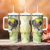 New Zealand Piwakawaka Fantail Bird Tumbler With Handle With Kowhai Flowers LT05 - Polynesian Pride