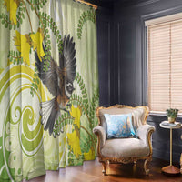 New Zealand Piwakawaka Fantail Bird Window Curtain With Kowhai Flowers LT05 - Polynesian Pride