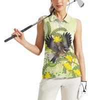 New Zealand Piwakawaka Fantail Bird Women Sleeveless Polo Shirt With Kowhai Flowers LT05 - Polynesian Pride