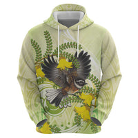 New Zealand Piwakawaka Fantail Bird Zip Hoodie With Kowhai Flowers LT05 - Polynesian Pride