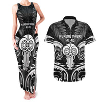 New Zealand Te Reo Maori Couples Matching Tank Maxi Dress and Hawaiian Shirt Korero Maori Ai Au LT05 Black - Polynesian Pride