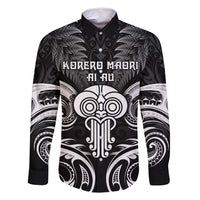 New Zealand Te Reo Maori Family Matching Off Shoulder Maxi Dress and Hawaiian Shirt Korero Maori Ai Au LT05 Dad's Shirt - Long Sleeve Black - Polynesian Pride