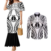 New Caledonia Day Couples Matching Mermaid Dress and Long Sleeve Button Shirt Polynesian Curves White Color LT05 White - Polynesian Pride