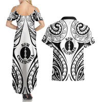 New Caledonia Day Couples Matching Summer Maxi Dress and Hawaiian Shirt Polynesian Curves White Color LT05 - Polynesian Pride