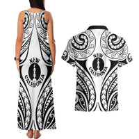 New Caledonia Day Couples Matching Tank Maxi Dress and Hawaiian Shirt Polynesian Curves White Color LT05 - Polynesian Pride