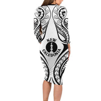 New Caledonia Day Family Matching Long Sleeve Bodycon Dress and Hawaiian Shirt Polynesian Curves White Color LT05 - Polynesian Pride