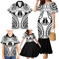 New Caledonia Day Family Matching Mermaid Dress and Hawaiian Shirt Polynesian Curves White Color LT05 - Polynesian Pride