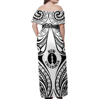 New Caledonia Day Family Matching Off Shoulder Maxi Dress and Hawaiian Shirt Polynesian Curves White Color LT05 - Polynesian Pride