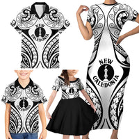 New Caledonia Day Family Matching Short Sleeve Bodycon Dress and Hawaiian Shirt Polynesian Curves White Color LT05 - Polynesian Pride