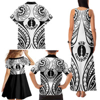 New Caledonia Day Family Matching Tank Maxi Dress and Hawaiian Shirt Polynesian Curves White Color LT05 - Polynesian Pride